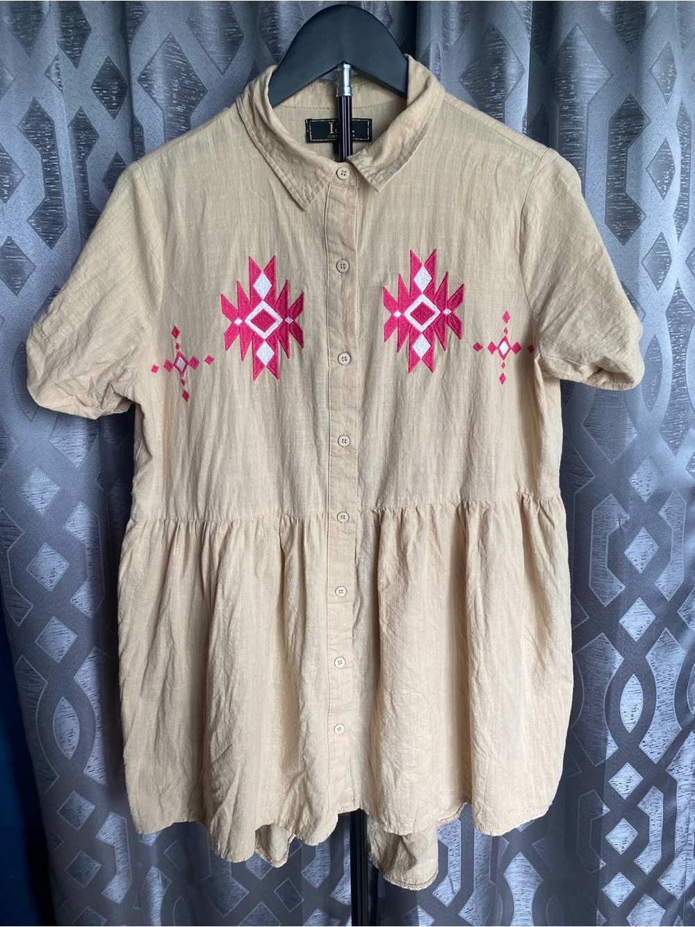 Lucky & Blessed Womens Small Embroidered Western Button Down Shirt Dress Rodeo